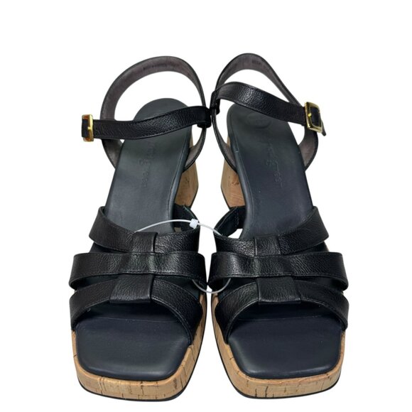 Paul Green Black Leather Strappy Block Heel Sandals NWT 9.5 Super Soft Cork - Picture 2 of 11